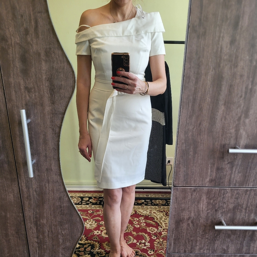 Black Halo One Shoulder White Dress